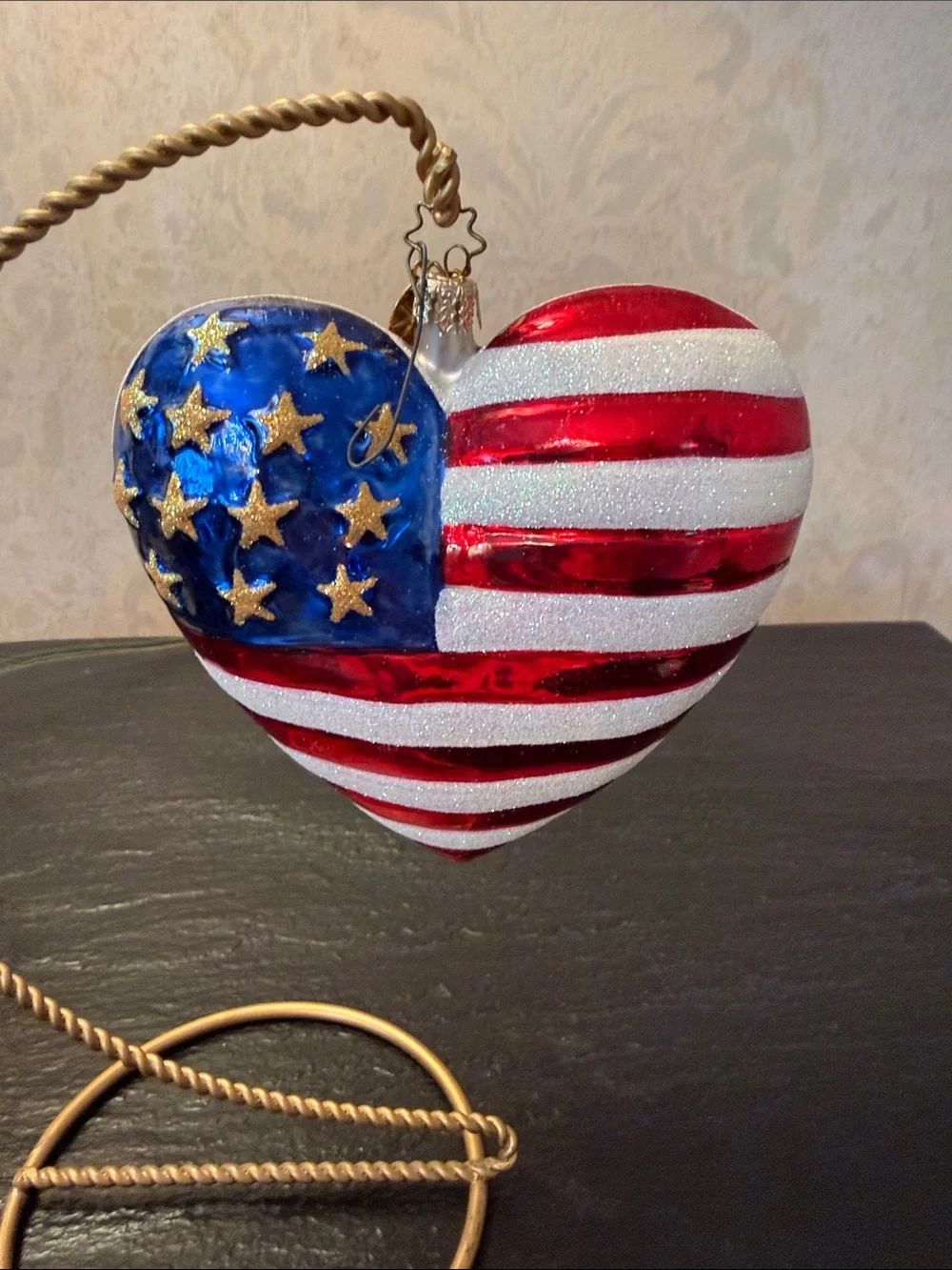 America’s 250th - Christopher Radko Red, White & Blue Star Brave Heart Ornament